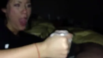 Asian bitch gives a greasy handjob.